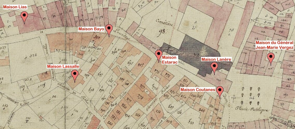 Situation des maisons (Extrait du plan cadastral de 1815 - Section E)
